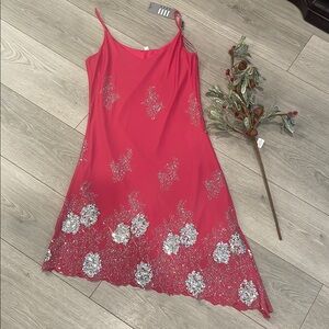 Pink Slip Dress with Silver Floral Accents